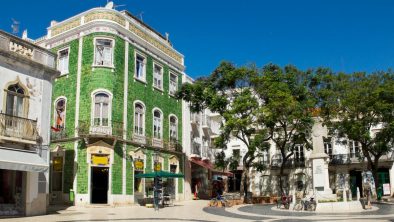 Iconic green tiled building in the center of Lagos, Portugal
